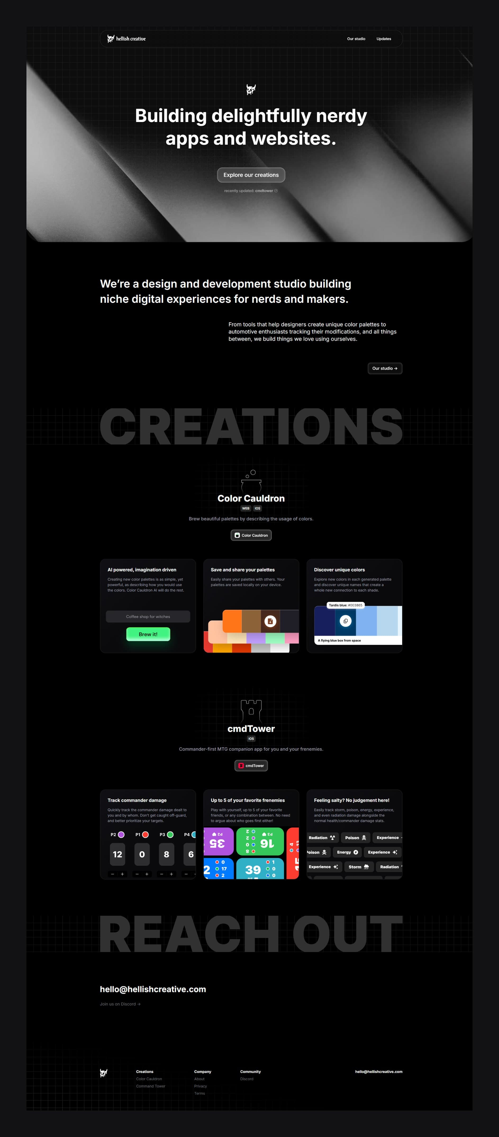 Shown is a preview of the Hellish Creative website