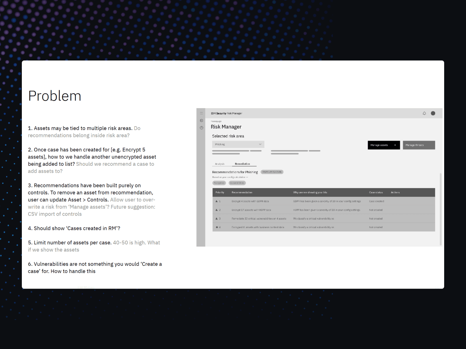 Shown is problem statement and wireframe example