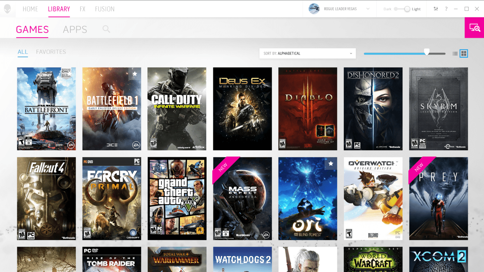 Game view showing a list of titles