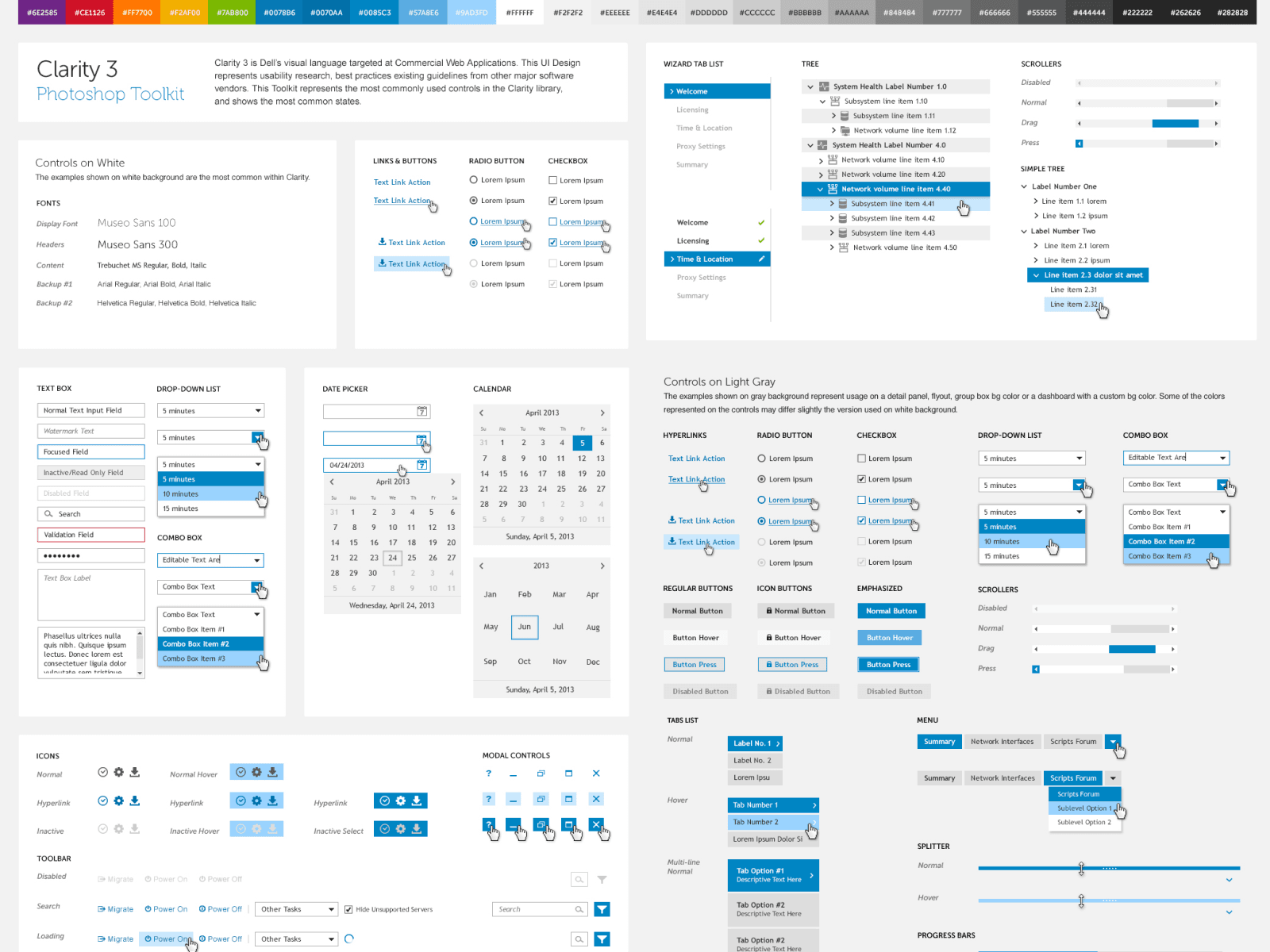 Buttons, dropdowns, and icons