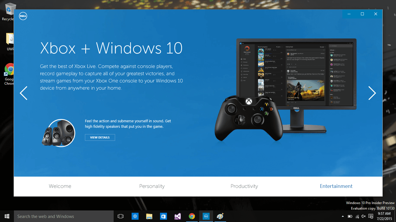 Shown is Dell's 'Welcome to Windows 10' app