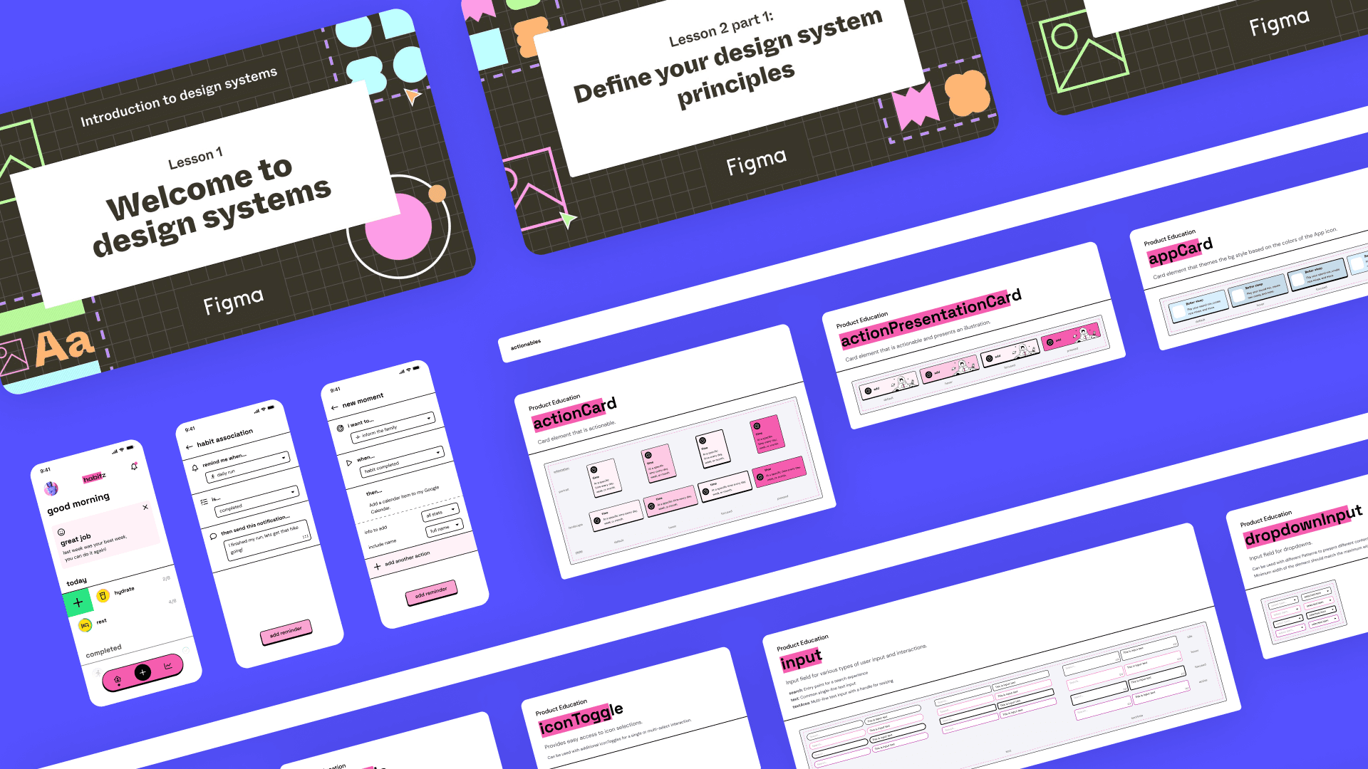 Shown is the the Habitz design system, a design system created for the Introduction to Design Systems course
